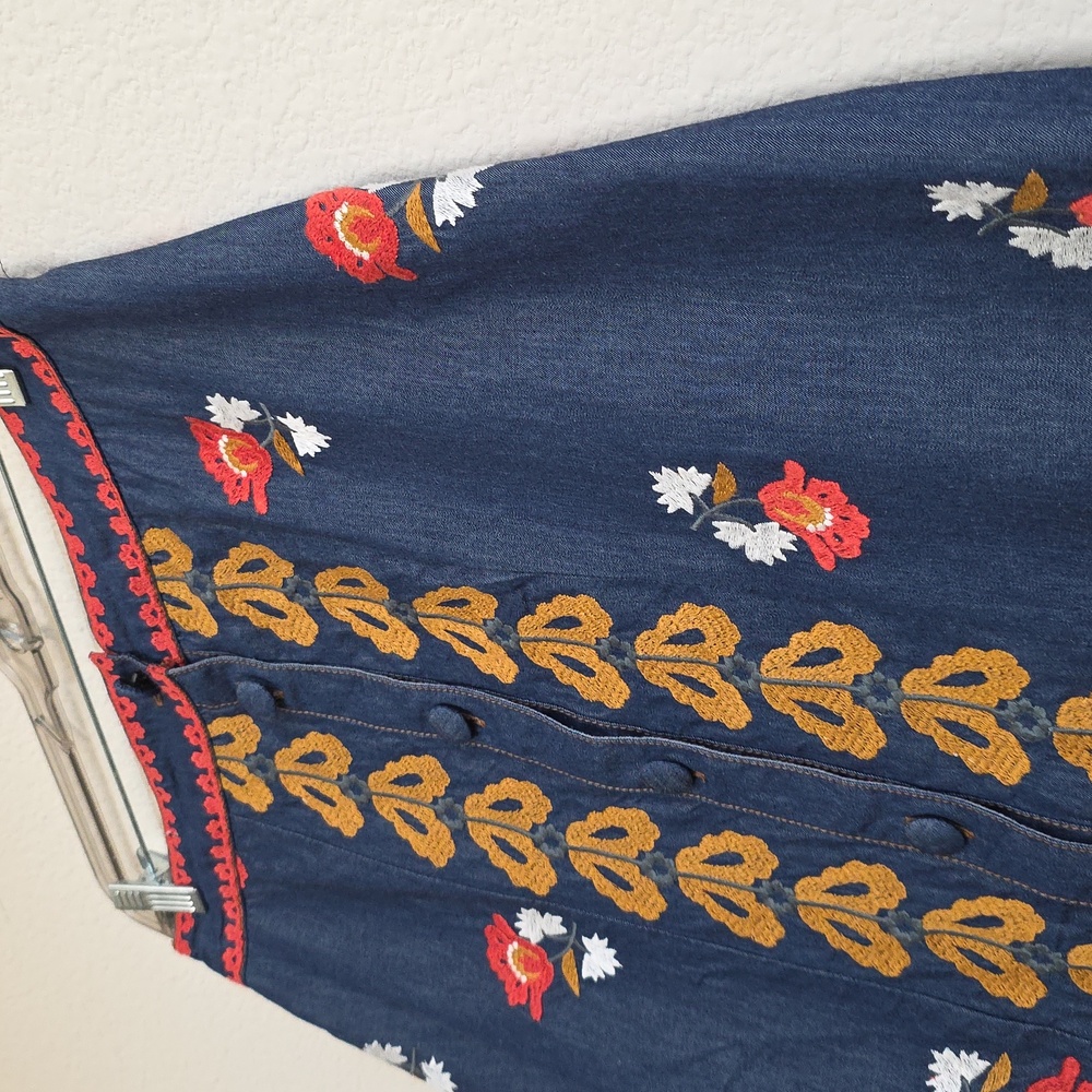 NEW Elizabeth James Denim Embroidered Frannie Midi Skirt Western Cowgirl, Sz M - Picture 6 of 12